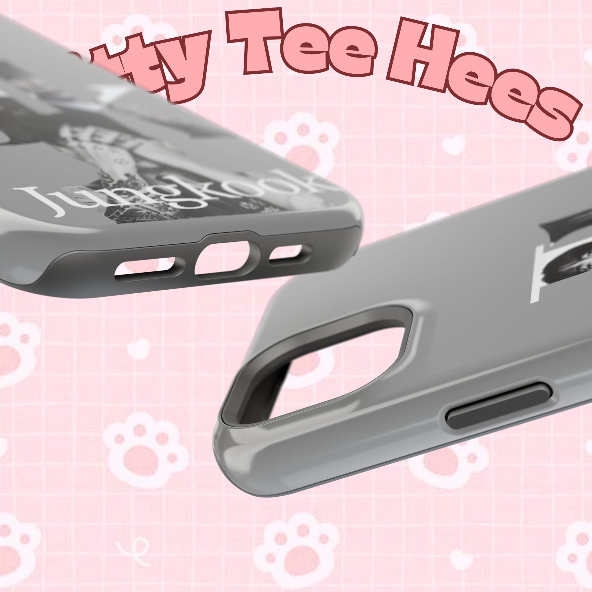 Monochrome BTS Jungkook phone case with letter design, impact-resistant, made by Printify for popular K-pop idol fans.