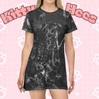 Black Gothic Cyberpunk T-shirt dress with all-over print featuring a futuristic cybersigil design, by Printify.
