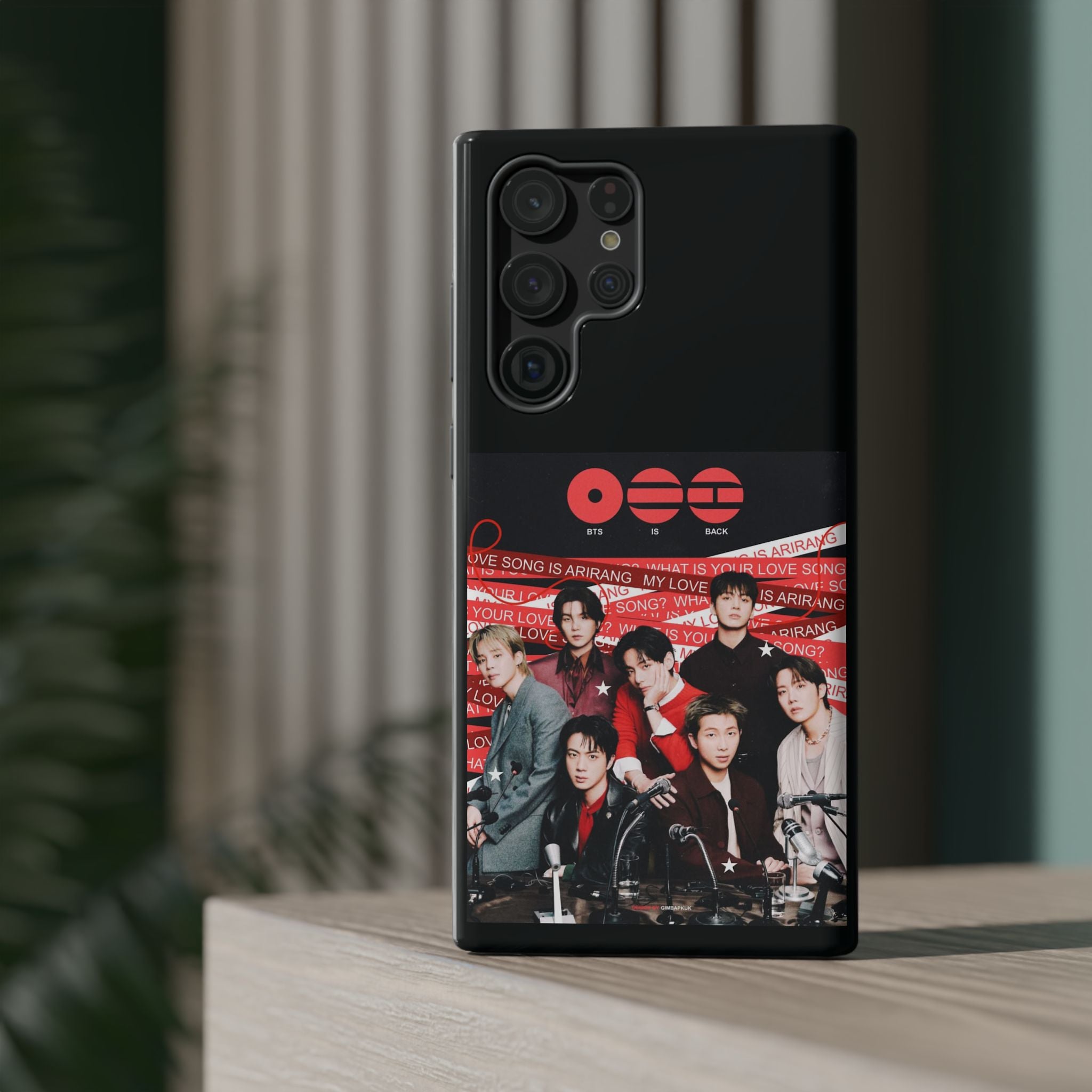 Printify BTS Arirang phone case featuring Bangtan concert design, impact-resistant K-Pop band photo phone cover.