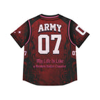 All-over print BTS Merry Go Round Jersey featuring colorful BTS concert artwork and ARMY 07 branding by Printify.