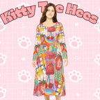 Printify strawberry picnic floral long sleeve dress with all-over print, perfect for spring and summer garden casual wear.