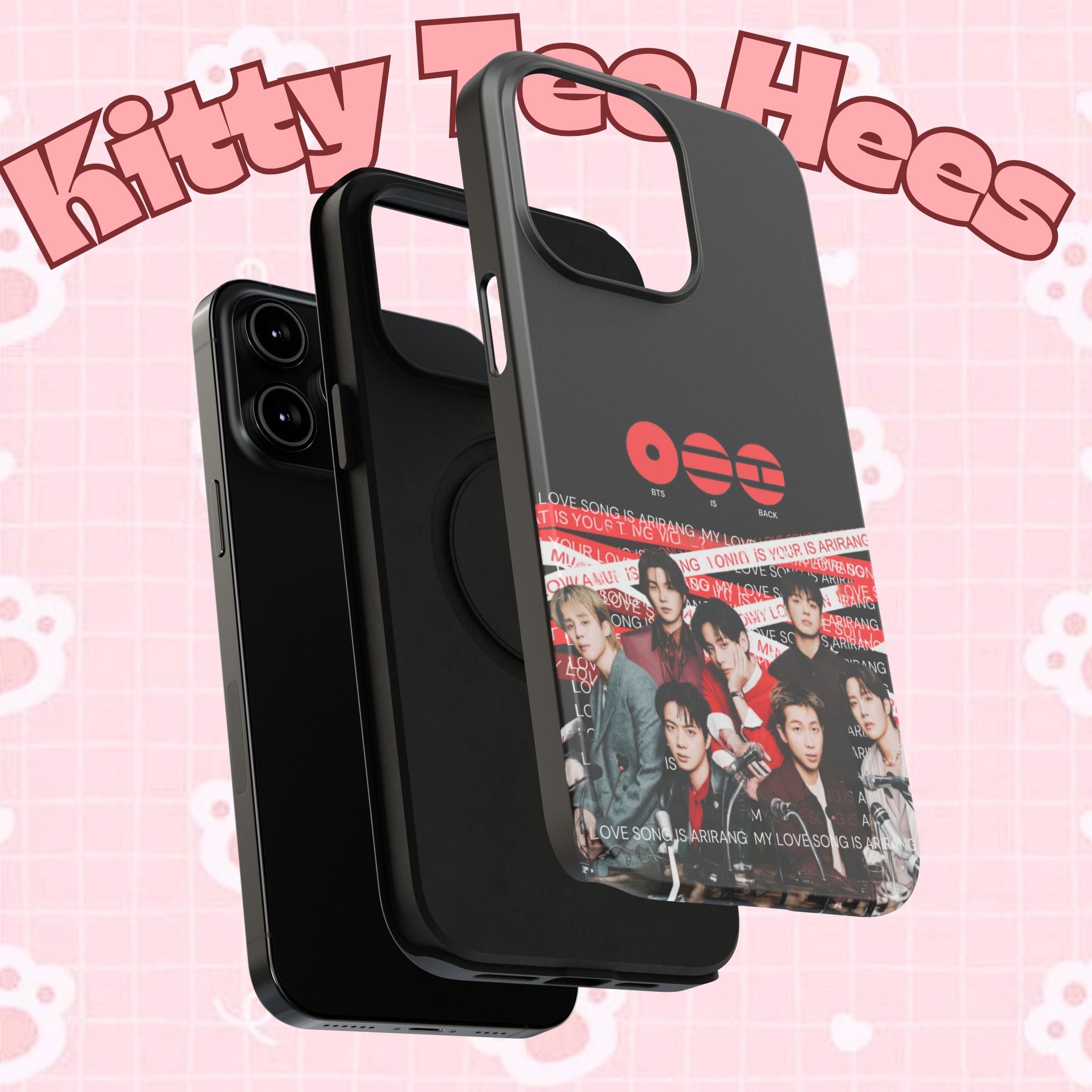 K-Pop BTS Bangtan phone case featuring concert fanmade design, impact-resistant cover with BTS arirang band photo artwork.