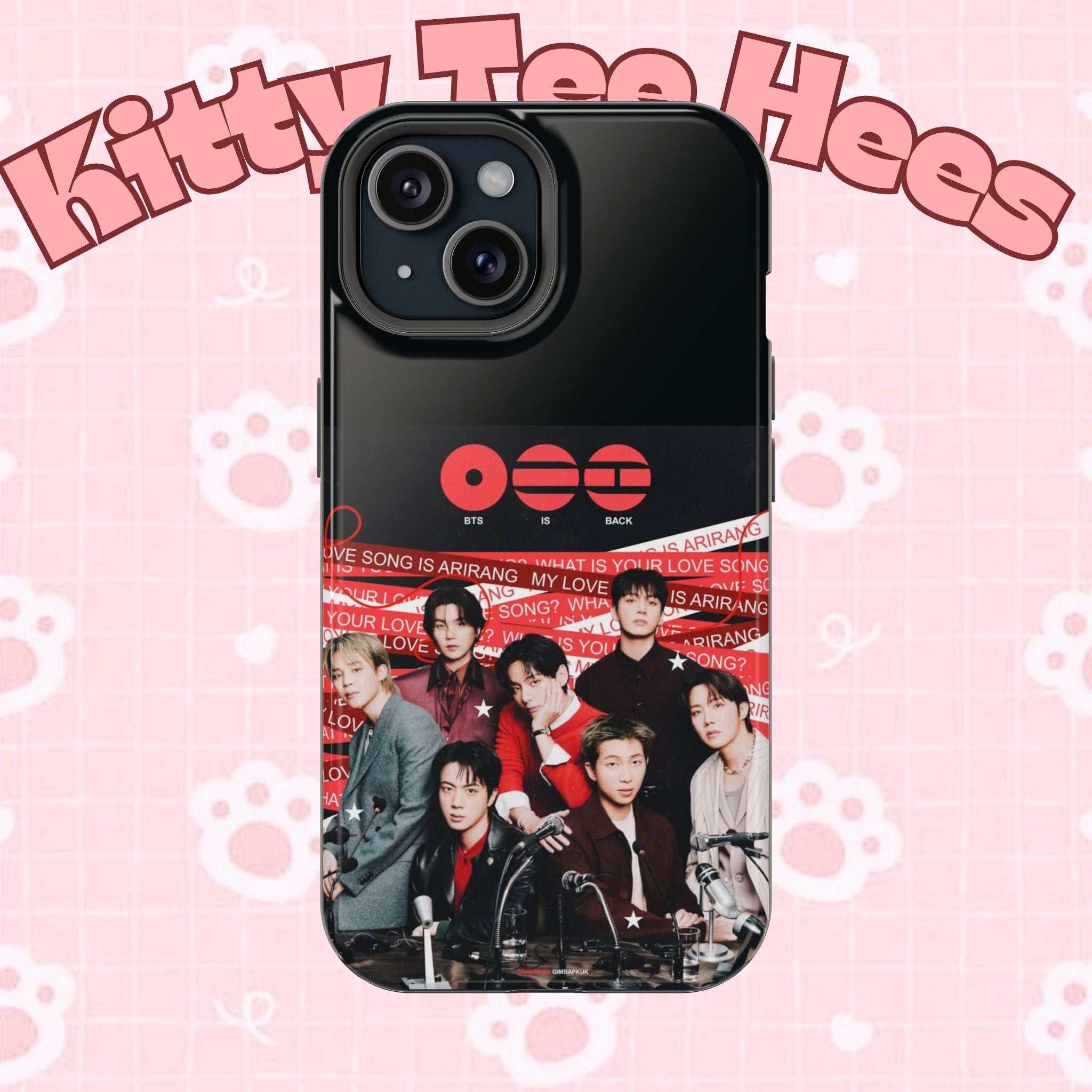BTS Arirang phone case with Bangtan concert design, impact-resistant K-Pop band photo phone case by Printify.