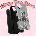 Black Monochrome Jungkook BTS phone case with letter design, impact-resistant Printify phone case for BTS fan smartphones