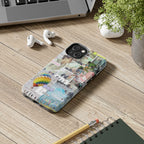 Printify BTS collage phone case for iPhone and Samsung featuring pastel hot air balloon and K-Pop photo collage design.