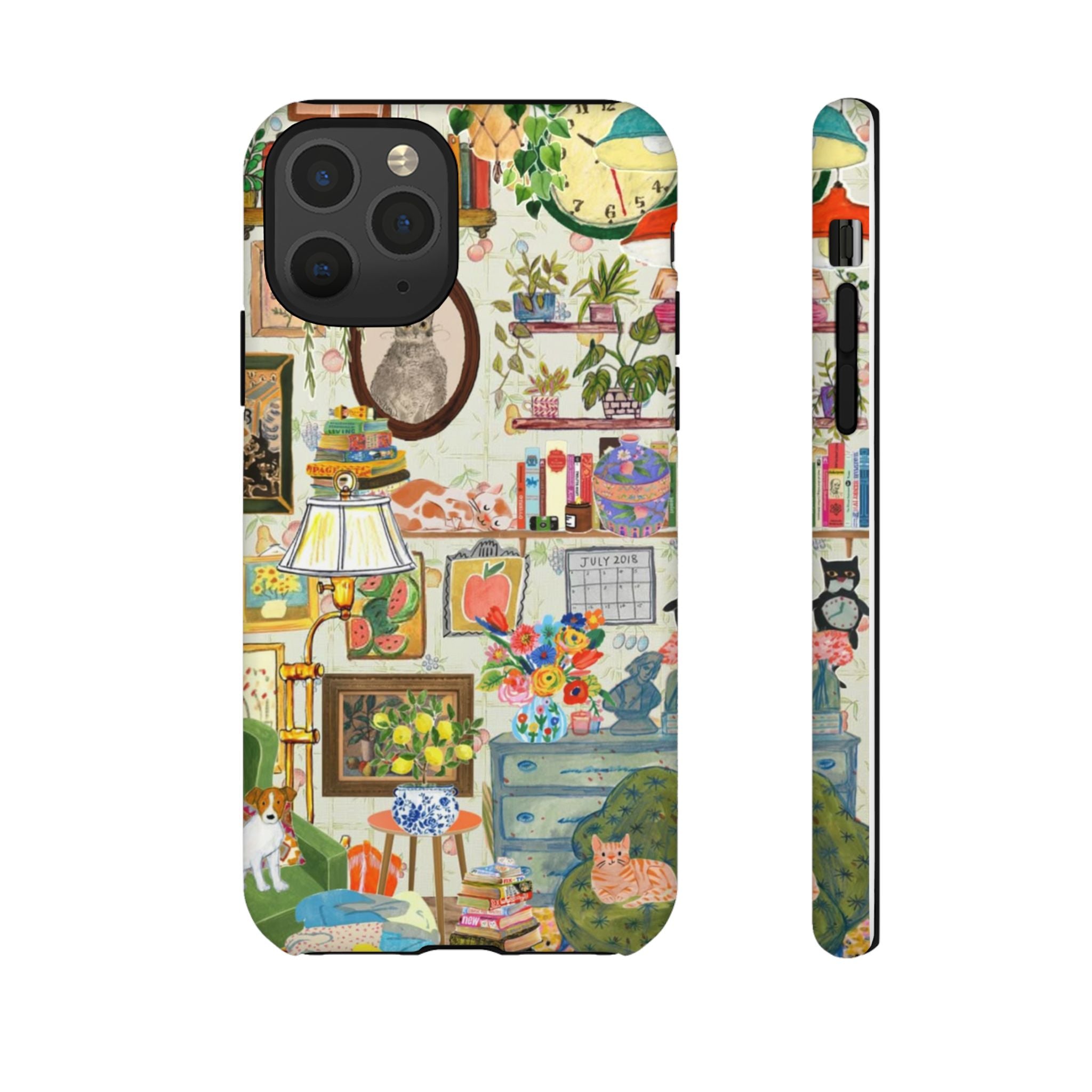 Cute cat portrait phone case for iPhone 17, stylish framed design from Printify, perfect for cozy living room pet lovers.