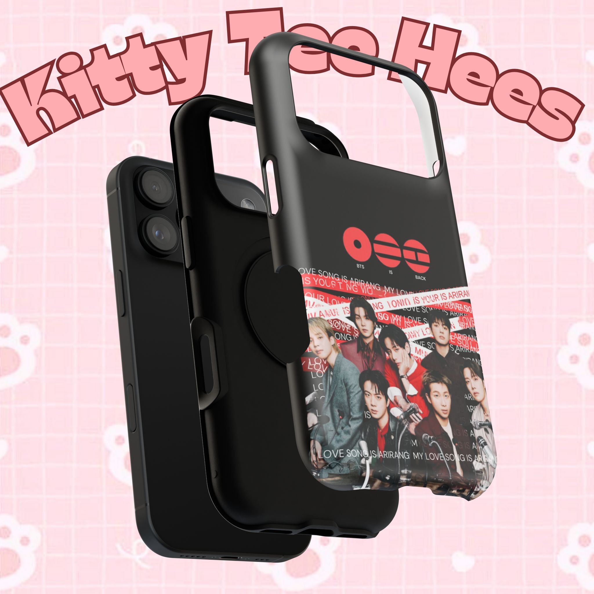 Cool BTS Bangtan phone case featuring fanmade K-Pop concert design, impact-resistant cover with band photo artwork.