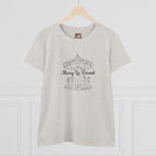 Printify Merry Go Round BTS Arirang 2026 album carousel sketch T-shirt with lyric script back print, casual and stylish clothing.