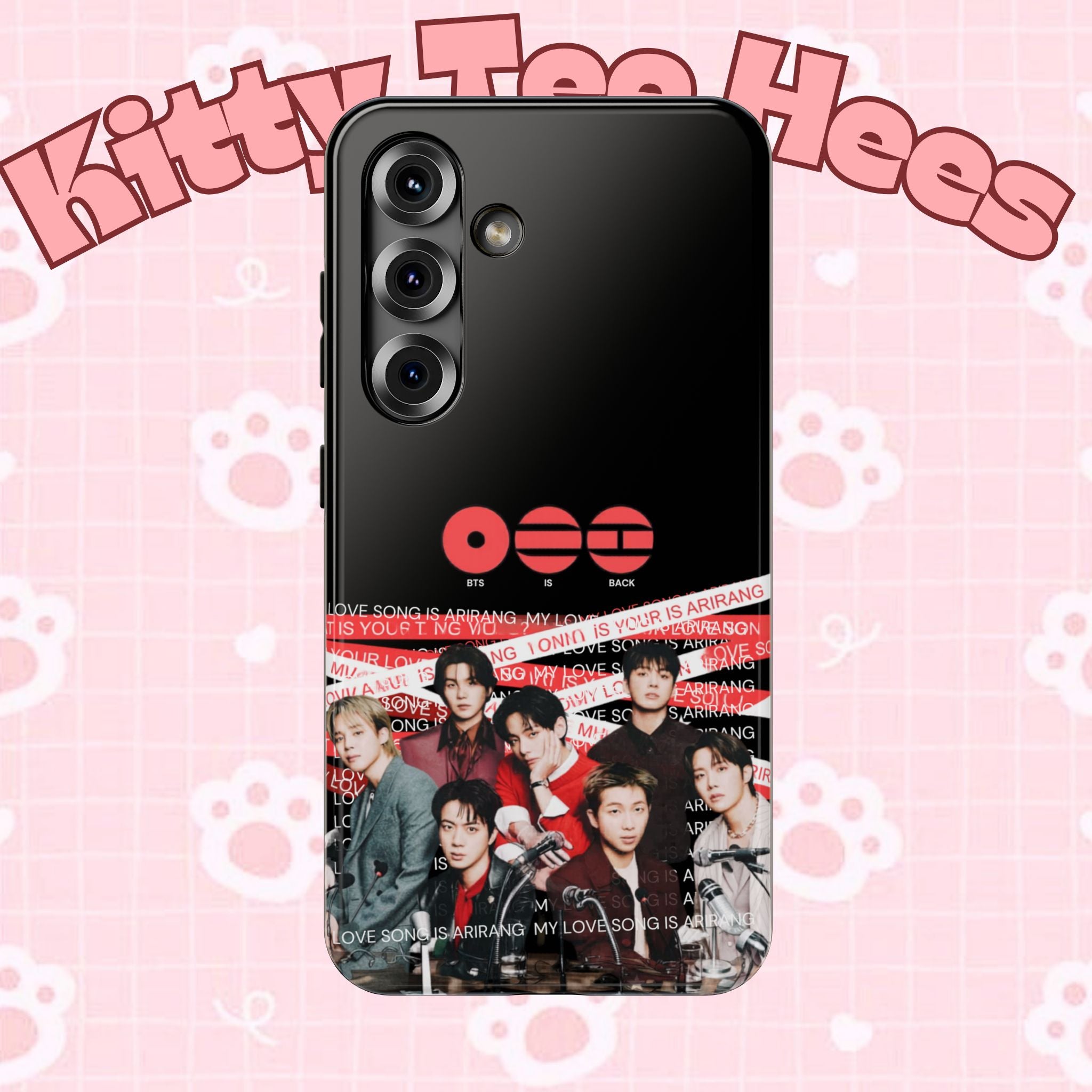 Printify BTS Bangtan phone case featuring fanmade concert design, impact-resistant K-pop boy band merchandise for smartphones