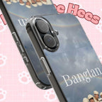 Clear impact-resistant phone case with cute Bangtan Boys K-pop design for smartphones, by Printify.