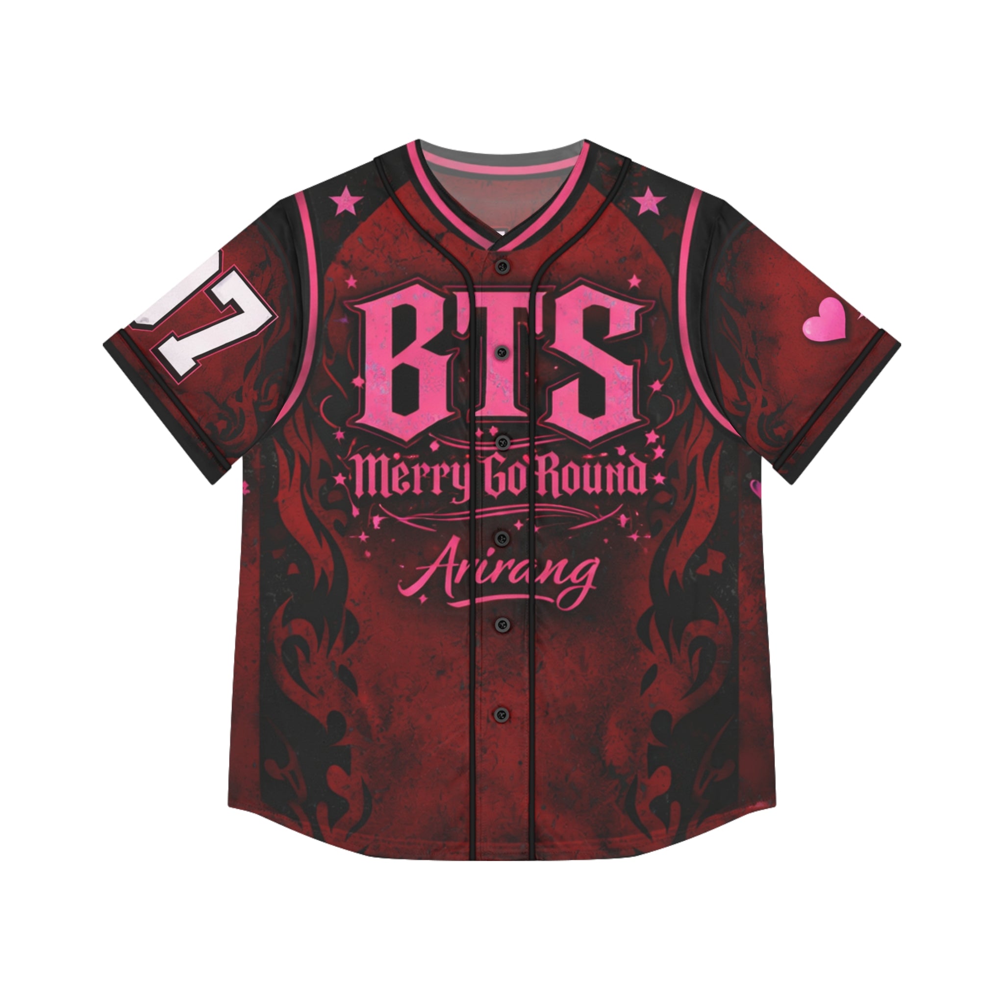 All-over print BTS Merry Go Round Jersey featuring colorful BTS concert design, made by Printify.