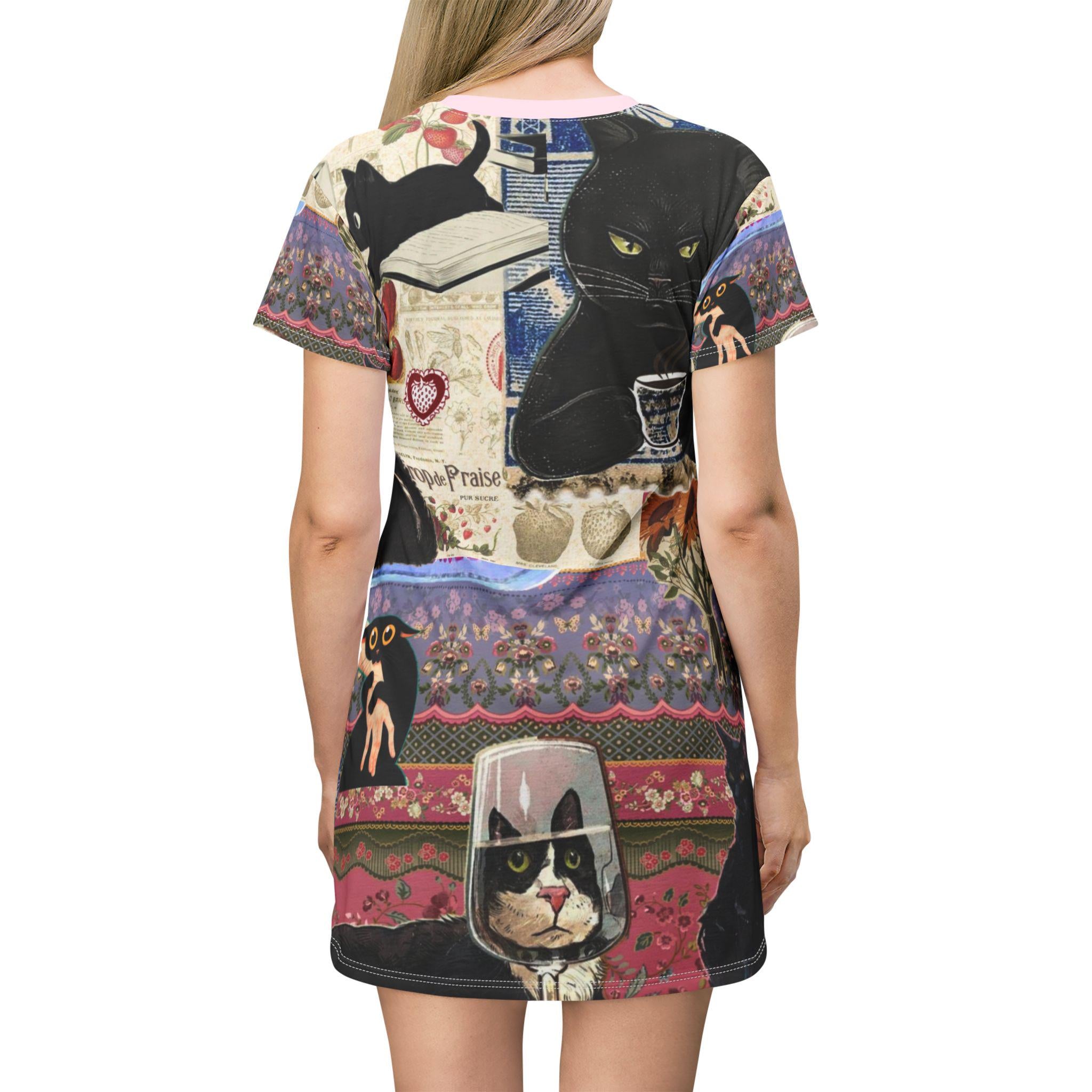 Cat Print T-Shirt Dress, Catlady Fashion - Kitty TeeHees