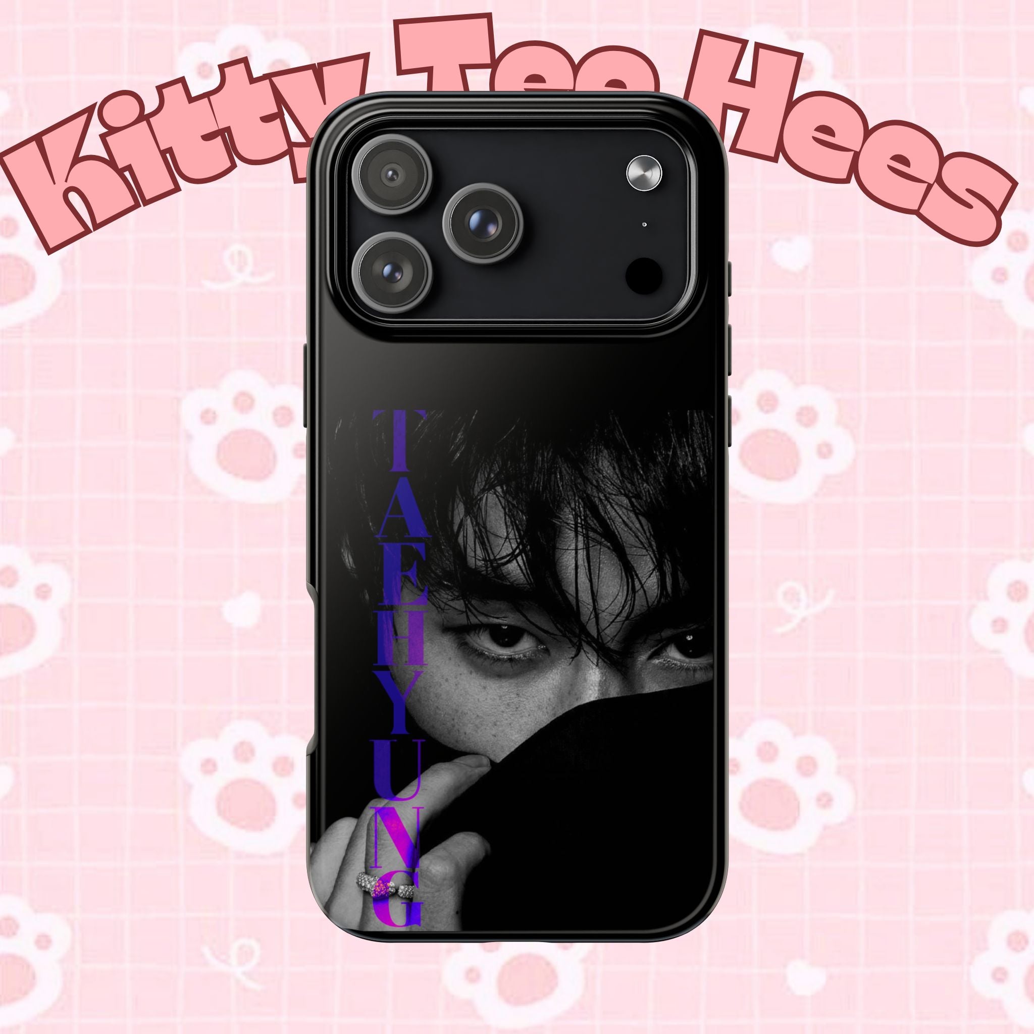 Dark Bangtan BTS phone case featuring Kim Taehyung (V) design for iPhone and Samsung, with a rugged style from Printify.