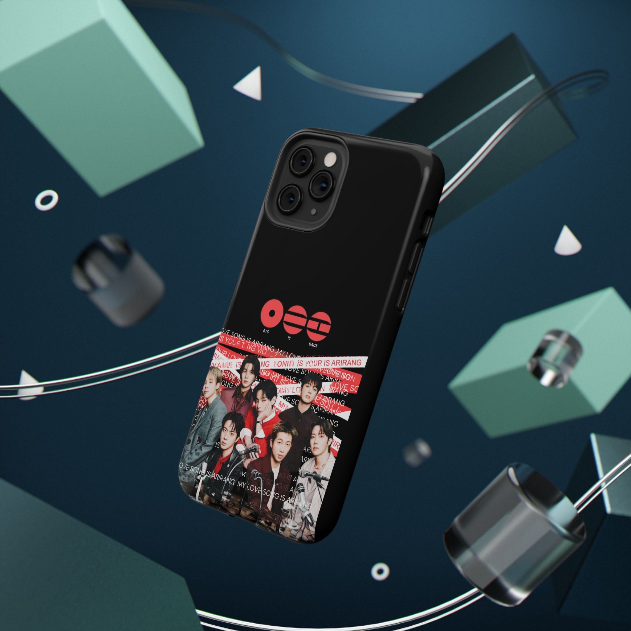 Cool BTS Bangtan phone case featuring fanmade K-Pop band logo and concert-themed design, impact-resistant protective cover.