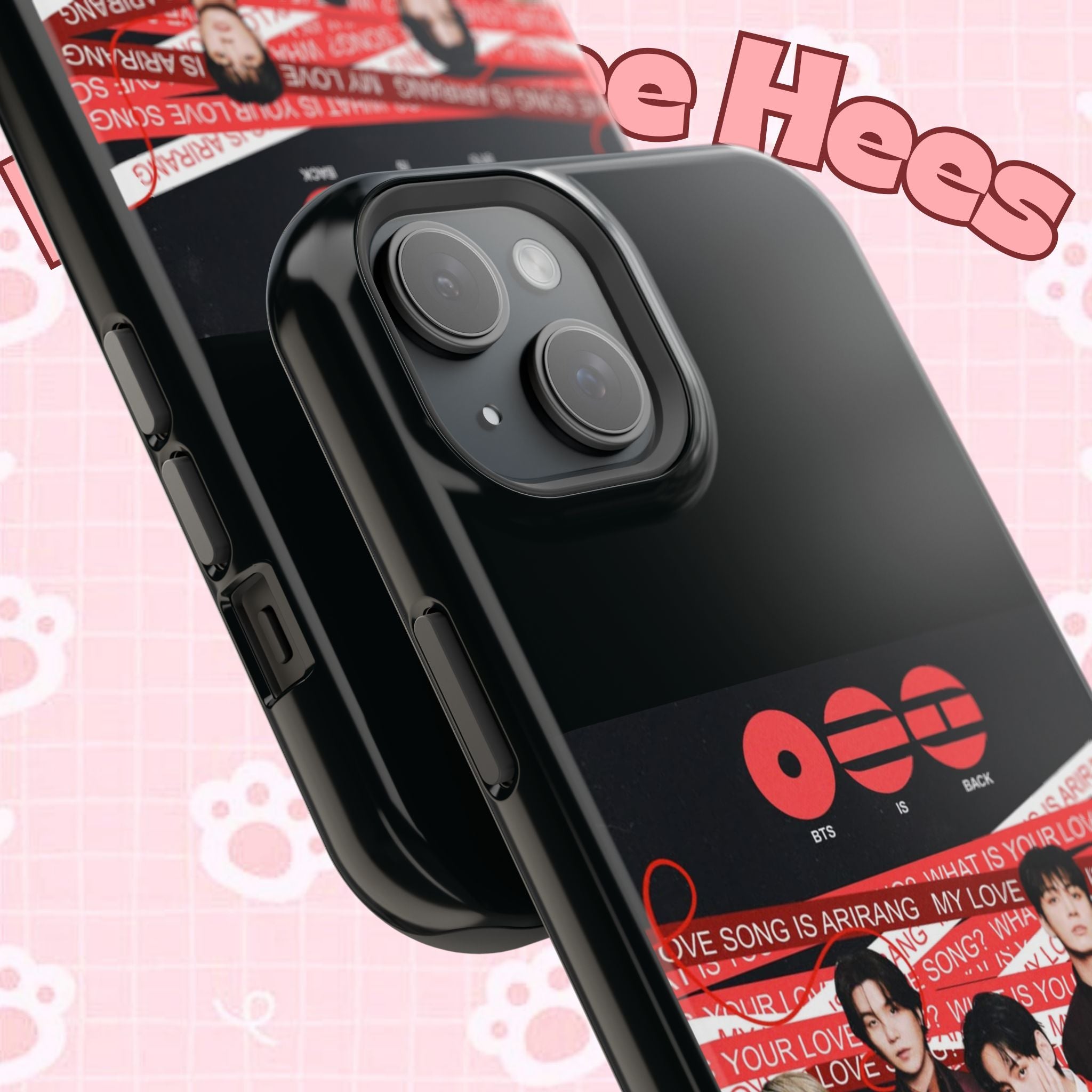 BTS Arirang phone case with Bangtan concert design, impact-resistant Printify phone case for K-Pop fans featuring band photo.