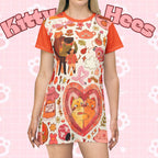 Orange Whimsical Cat Print T-Shirt Dress by Printify featuring playful cat designs, perfect for kids and adults, casual summer wear.