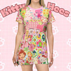 Vintage-inspired Strawberry Cake Dreams T-shirt dress with picnic floral print, kawaii casual style, all-over print by Printify