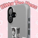 Monochrome BTS Jungkook phone case with impact-resistant design, featuring bold letter print and sleek black finish.