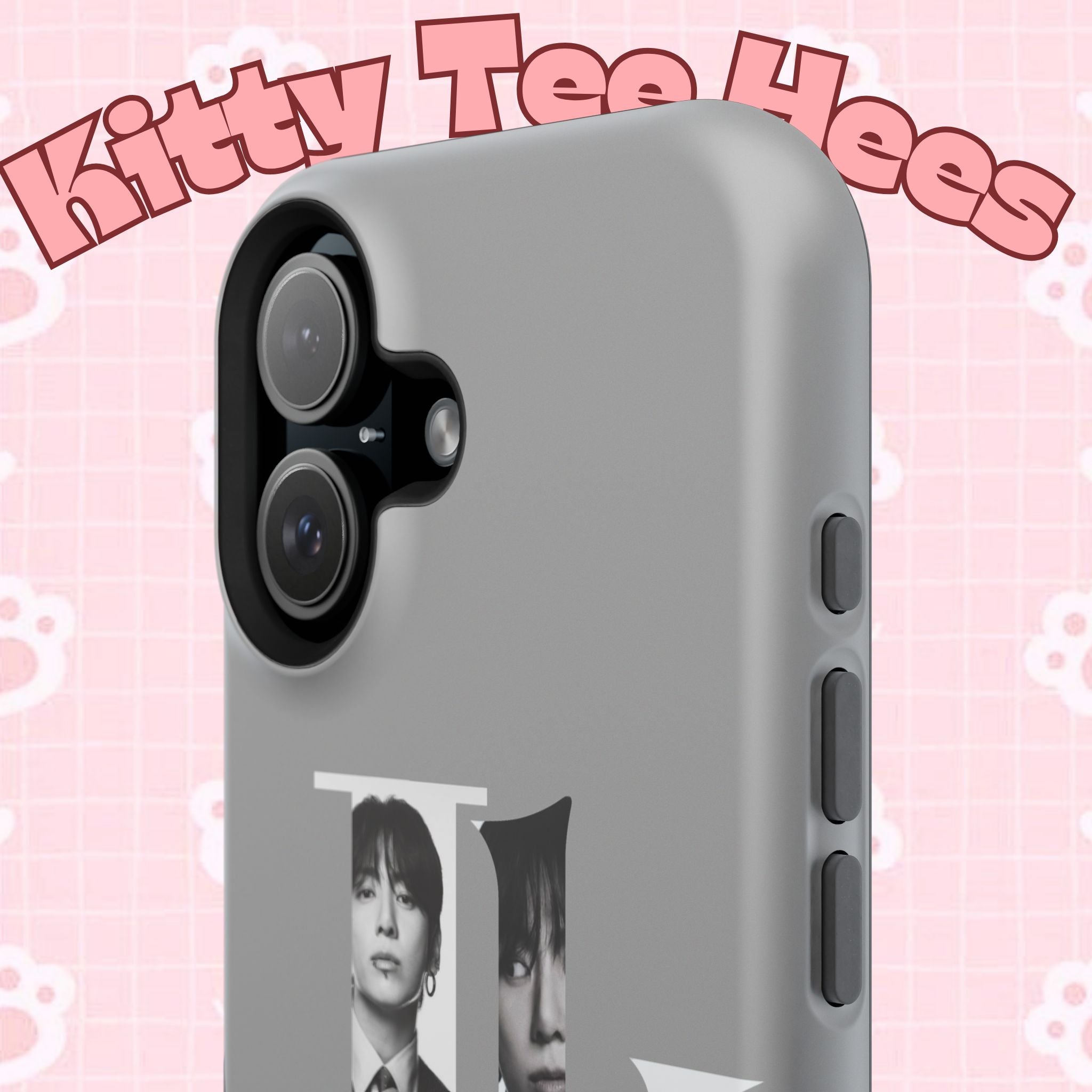 Monochrome BTS Jungkook phone case with impact-resistant design, featuring bold letter print and sleek black finish.