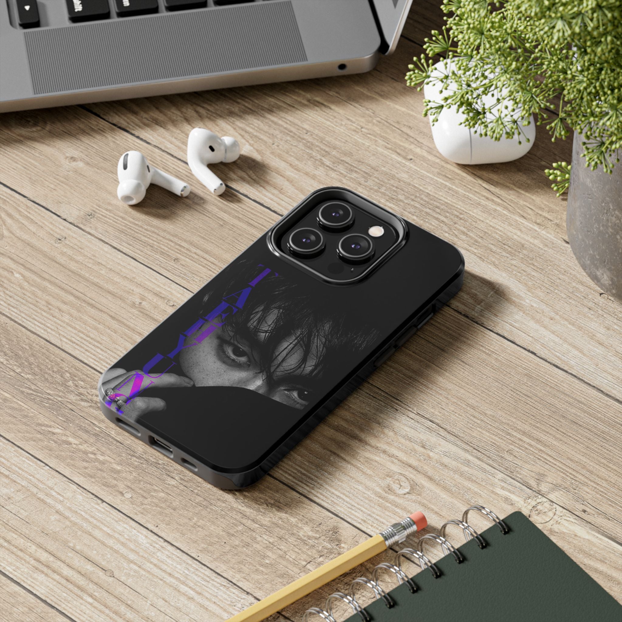 Dark Bangtan BTS Kim Taehyung phone case with tough design for iPhone and Samsung, featuring BTS logo and V artwork.