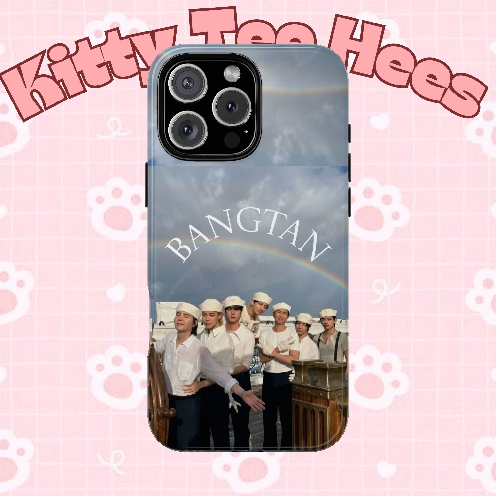 Cute Sailor BTS phone case for iPhone and Samsung, featuring BTS Sailor Arirang design, by Printify.