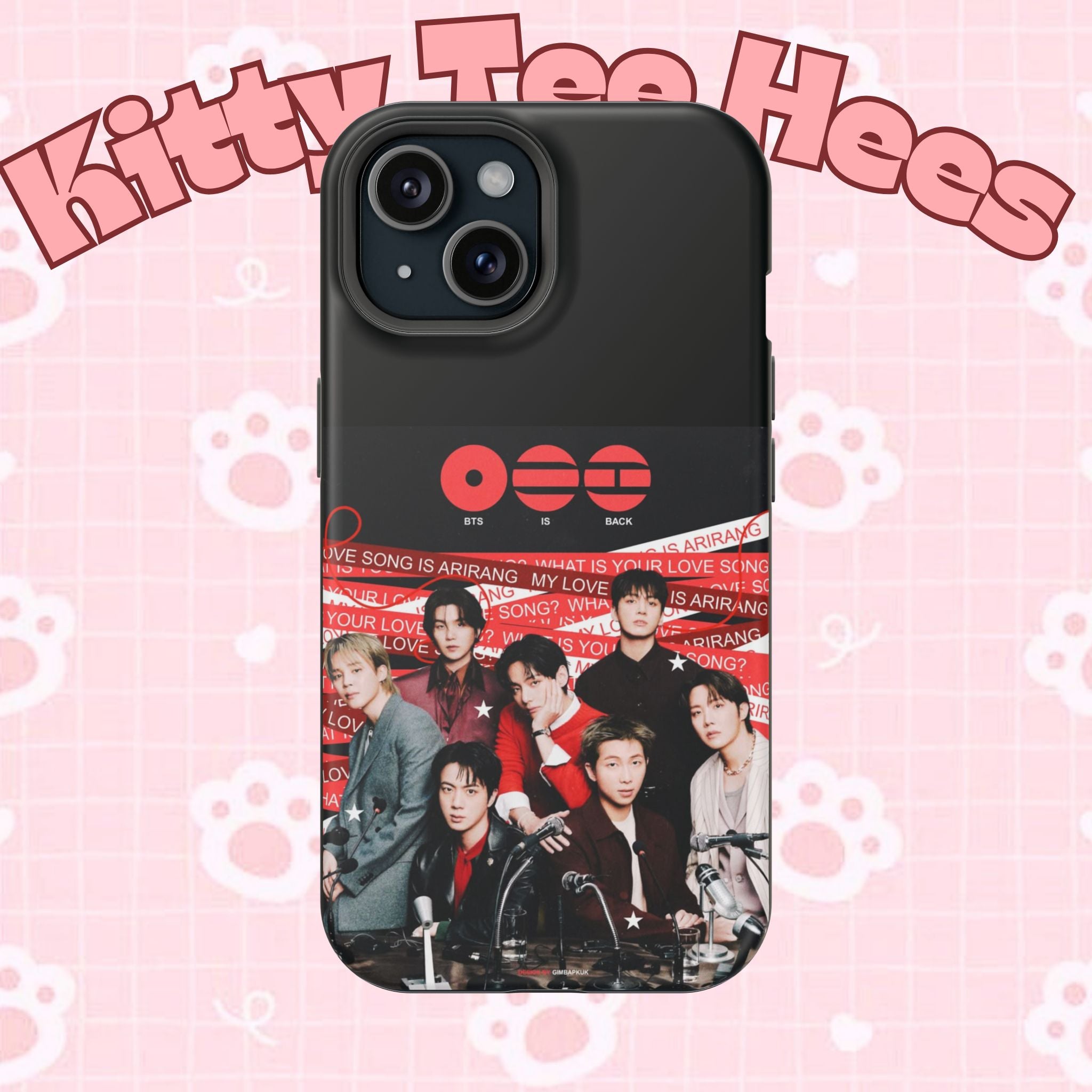 Printify BTS Arirang phone case with Bangtan concert design, impact-resistant K-Pop band photo phone case for fans.