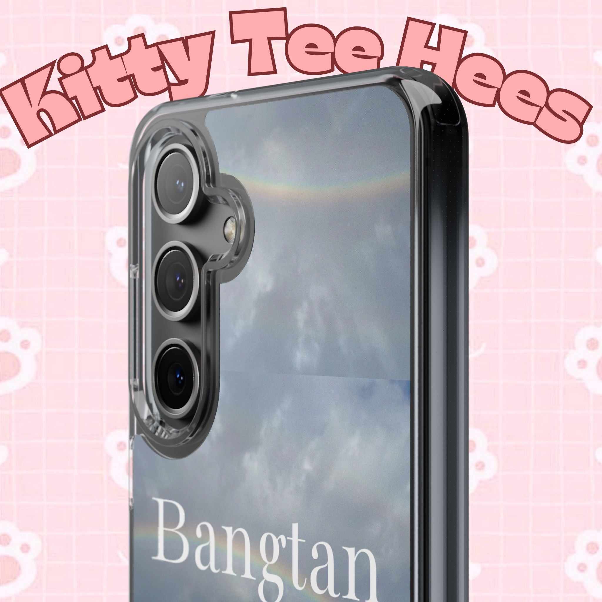 Clear impact-resistant phone case featuring cute Bangtan Boys K-pop design, compatible with smartphones.