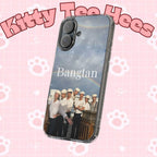 Clear impact-resistant Bangtan swim phone case with cute K-pop design for smartphones, by Printify.