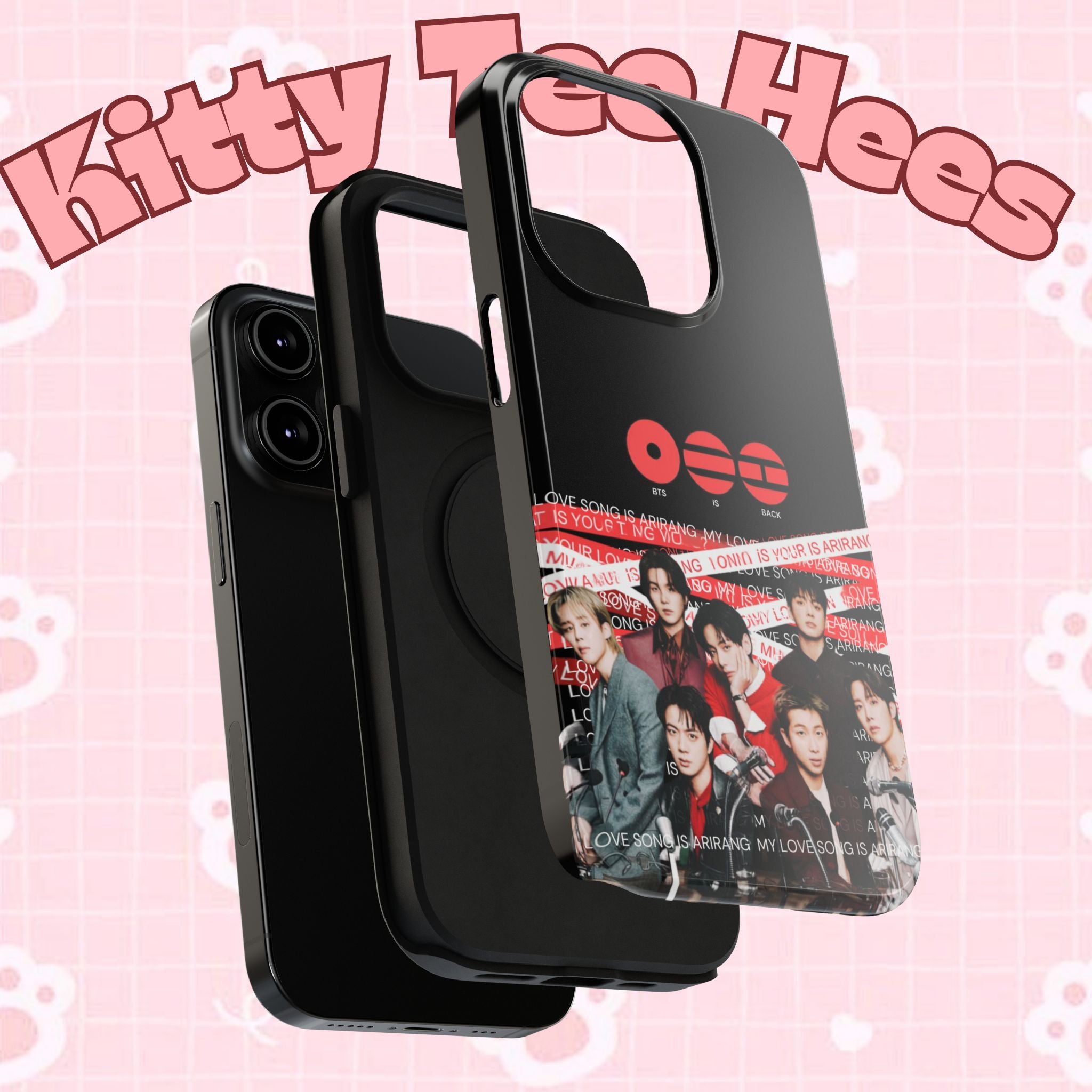 Printify BTS Bangtan phone case with fanmade K-Pop band design, impact-resistant cover featuring BTS Arirang imagery.