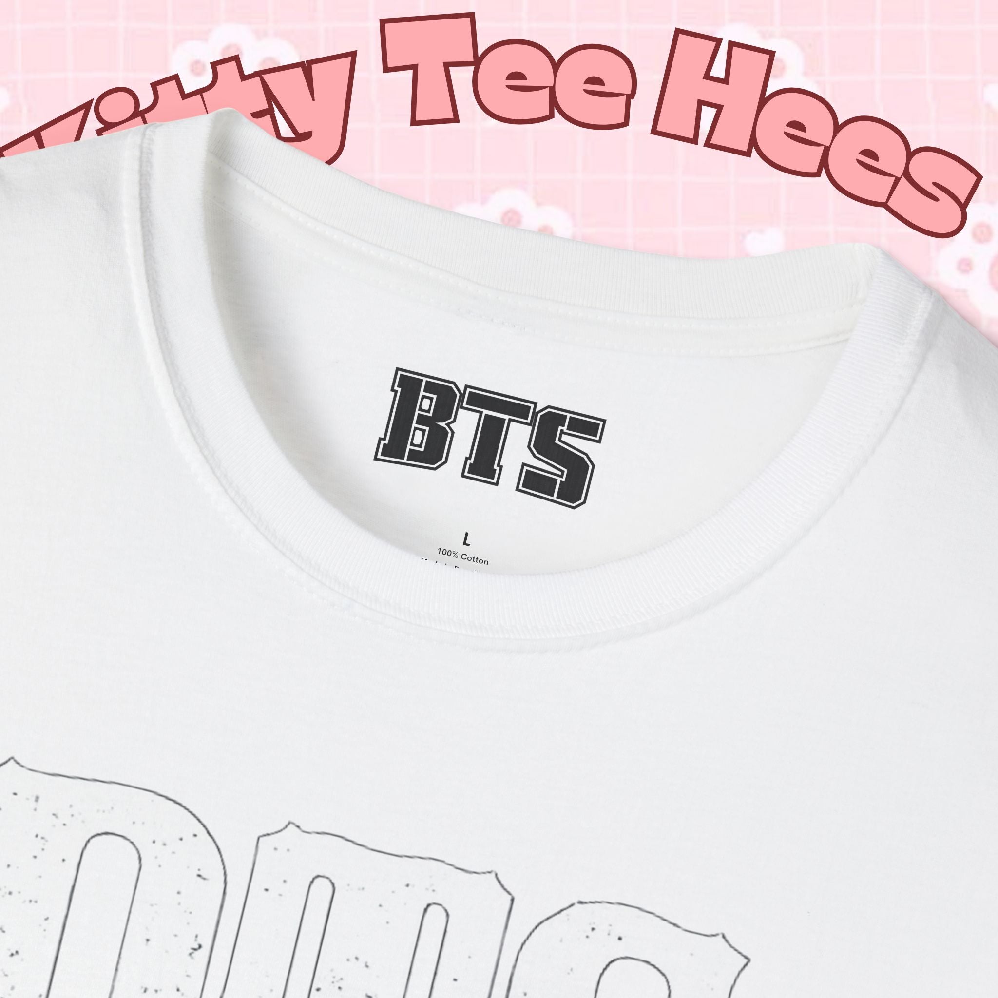 Printify BTS classic T-Shirt featuring a simple outline logo of Bangtan Boys, casual K-Pop band shirt for fans.