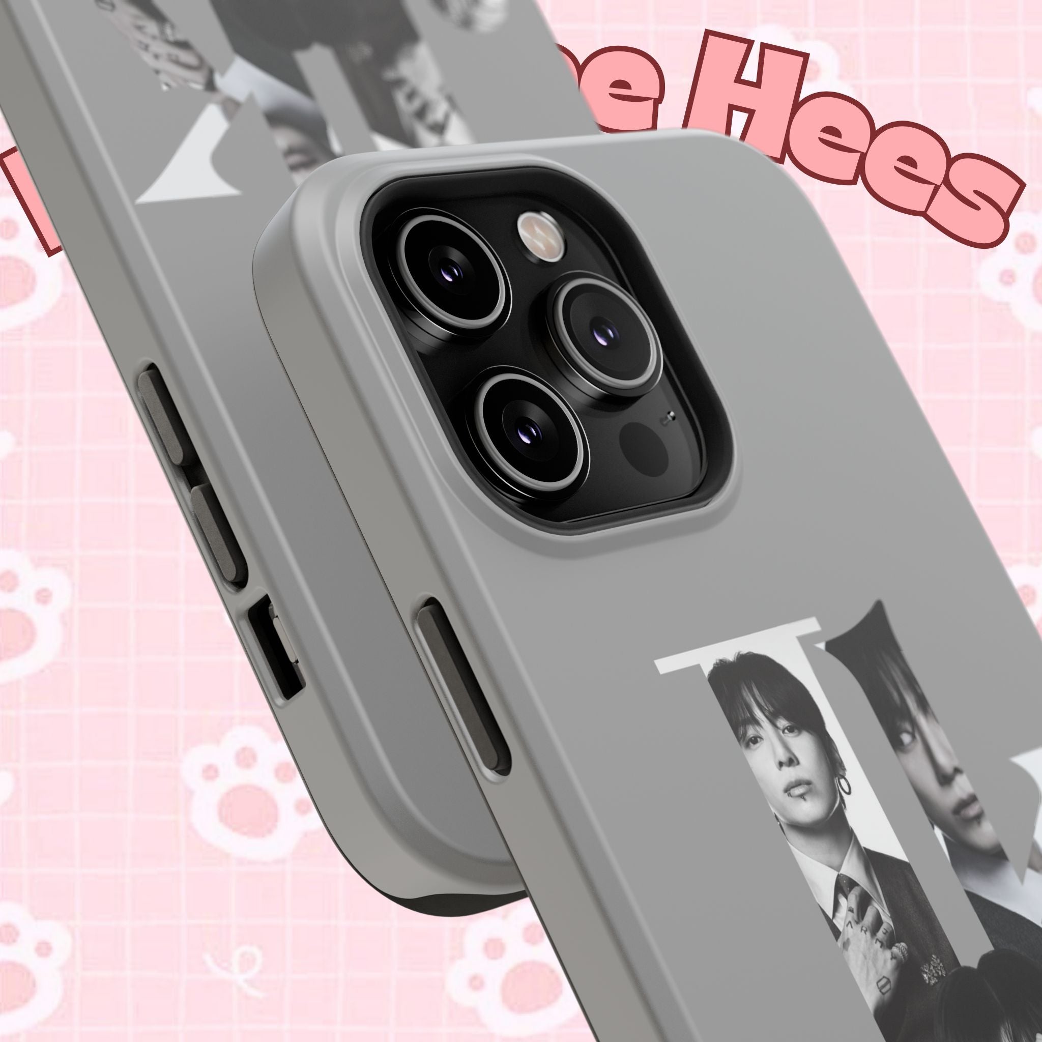 Printify monochrome BTS Jungkook phone case with impact-resistant design, featuring bold letter and Jungkook's image for BTS fans.