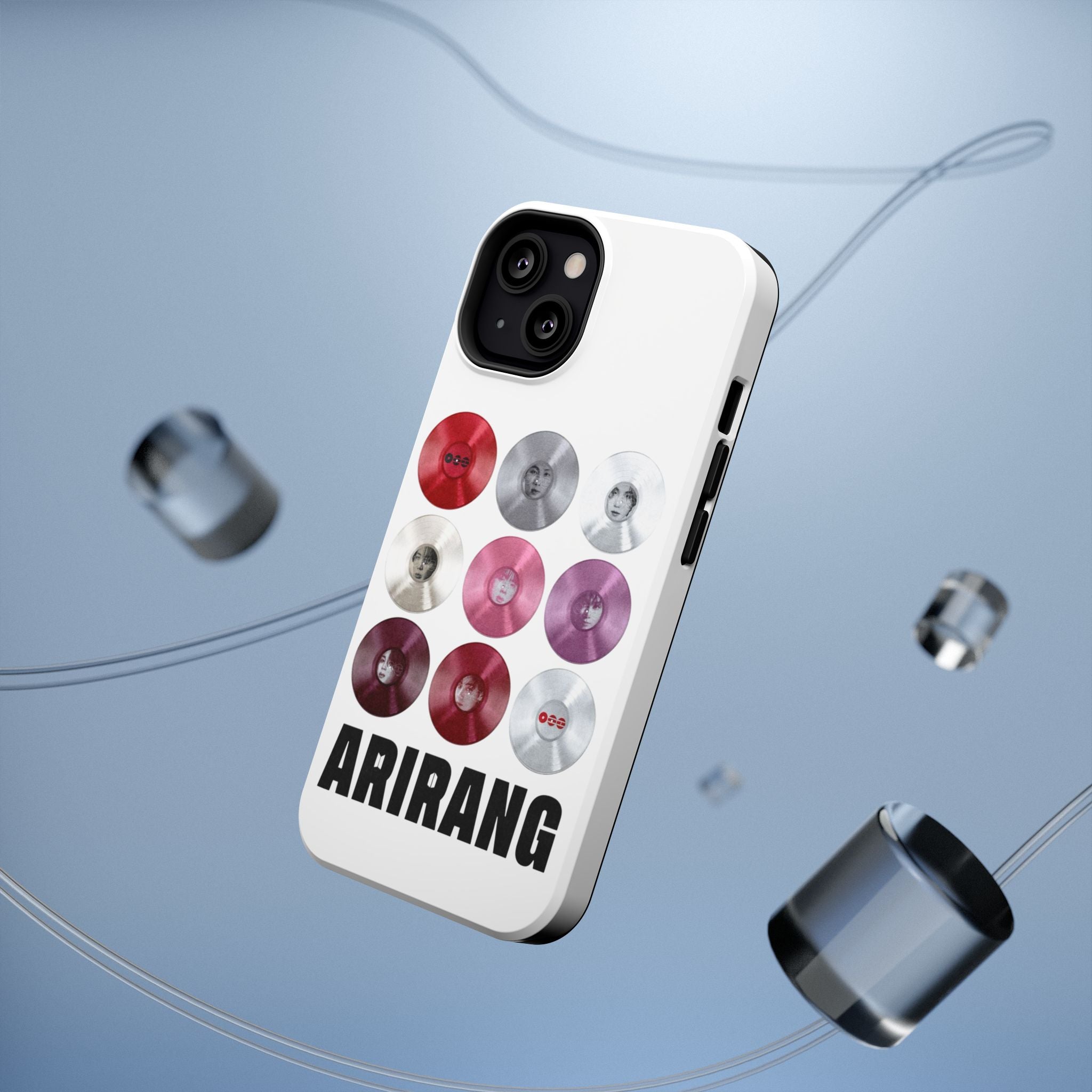 Printify BTS Arirang vinyl record phone case featuring impact-resistant design and vibrant BTS fan merchandise artwork.