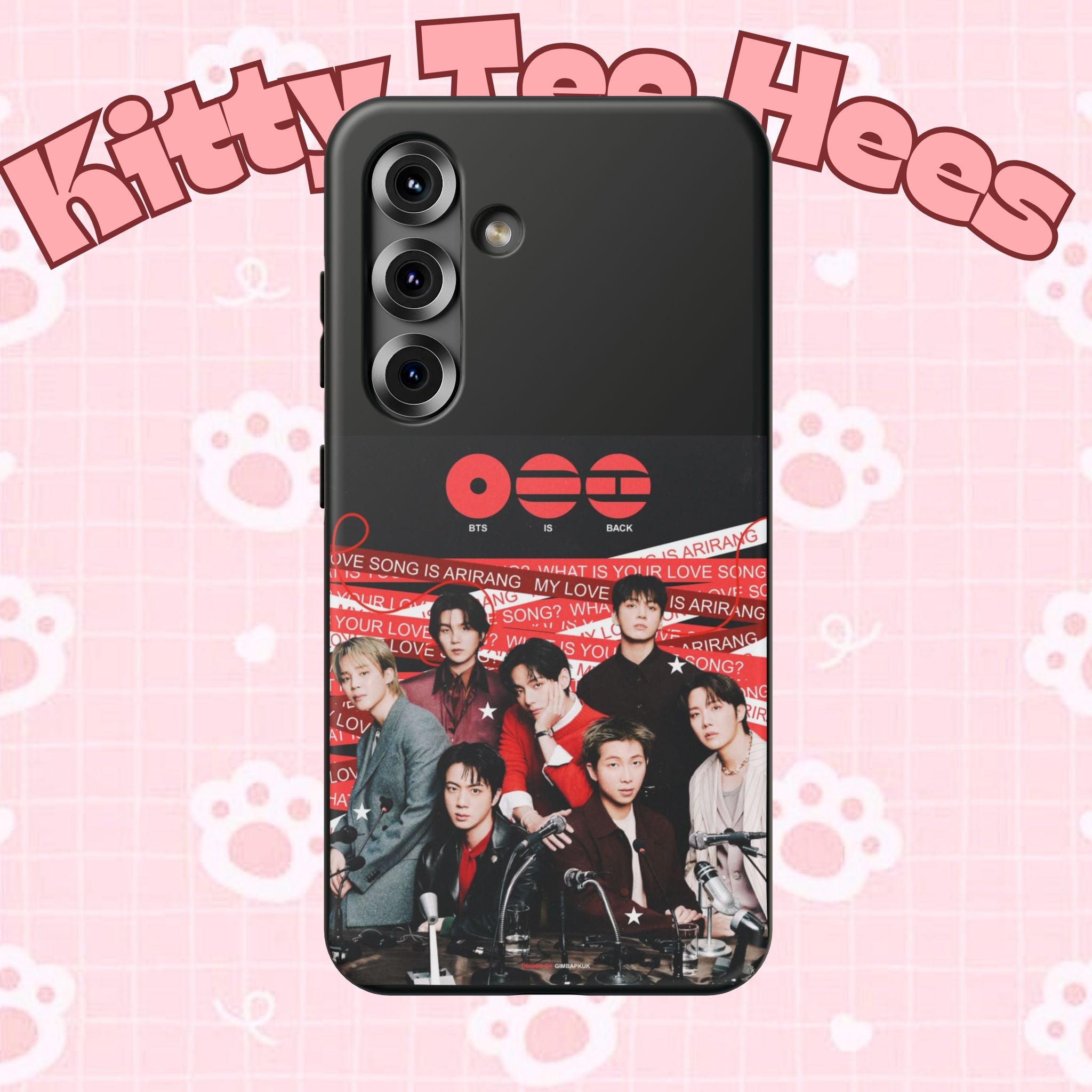 Printify BTS Arirang phone case featuring Bangtan concert design, impact-resistant K-Pop band photo phone cover for smartphones.