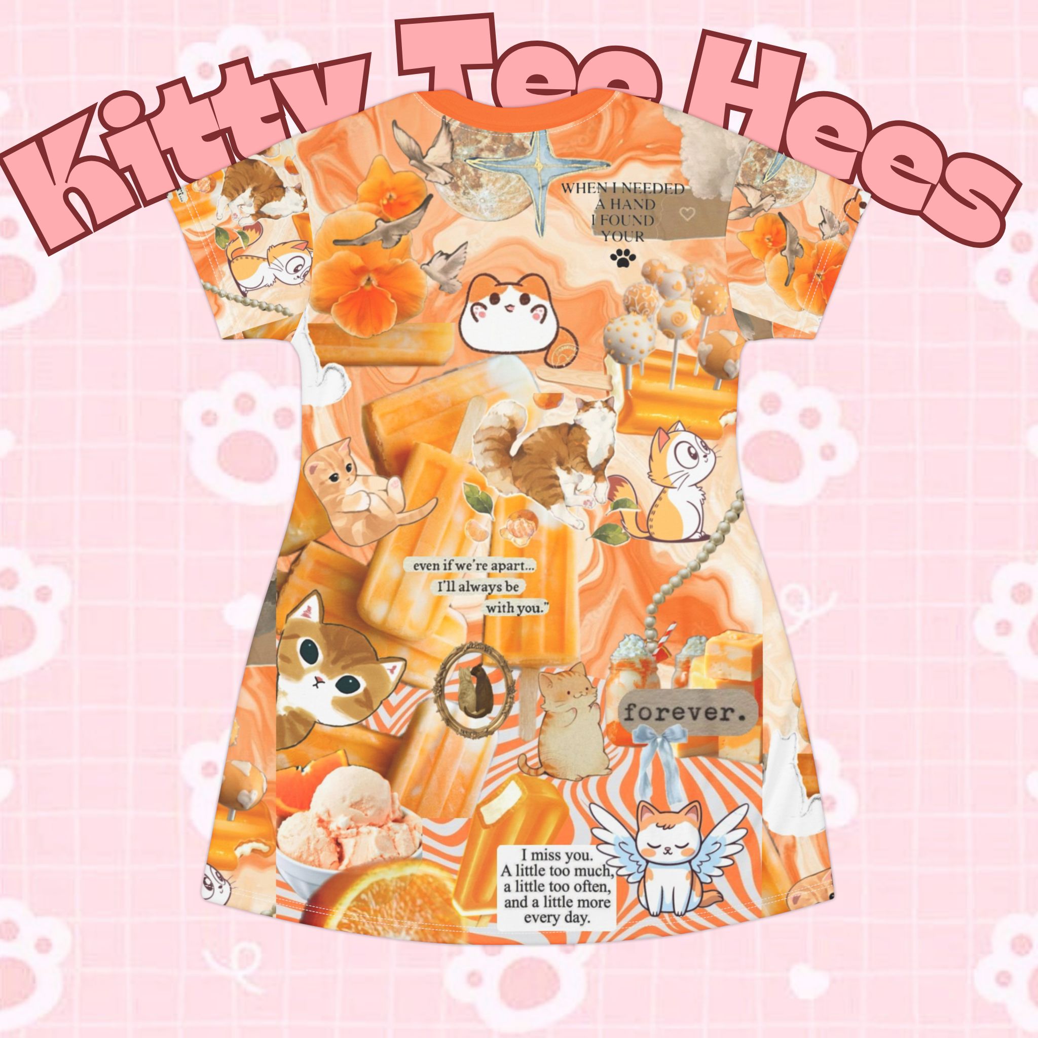 All-over print orange cat sundress featuring playful orange cats, casual summer pet and cat-themed dress by Printify.