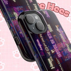 Neon Korean script BTS phone case for iPhone and Samsung, impact-resistant design with Bangtan Sonyeondan branding.