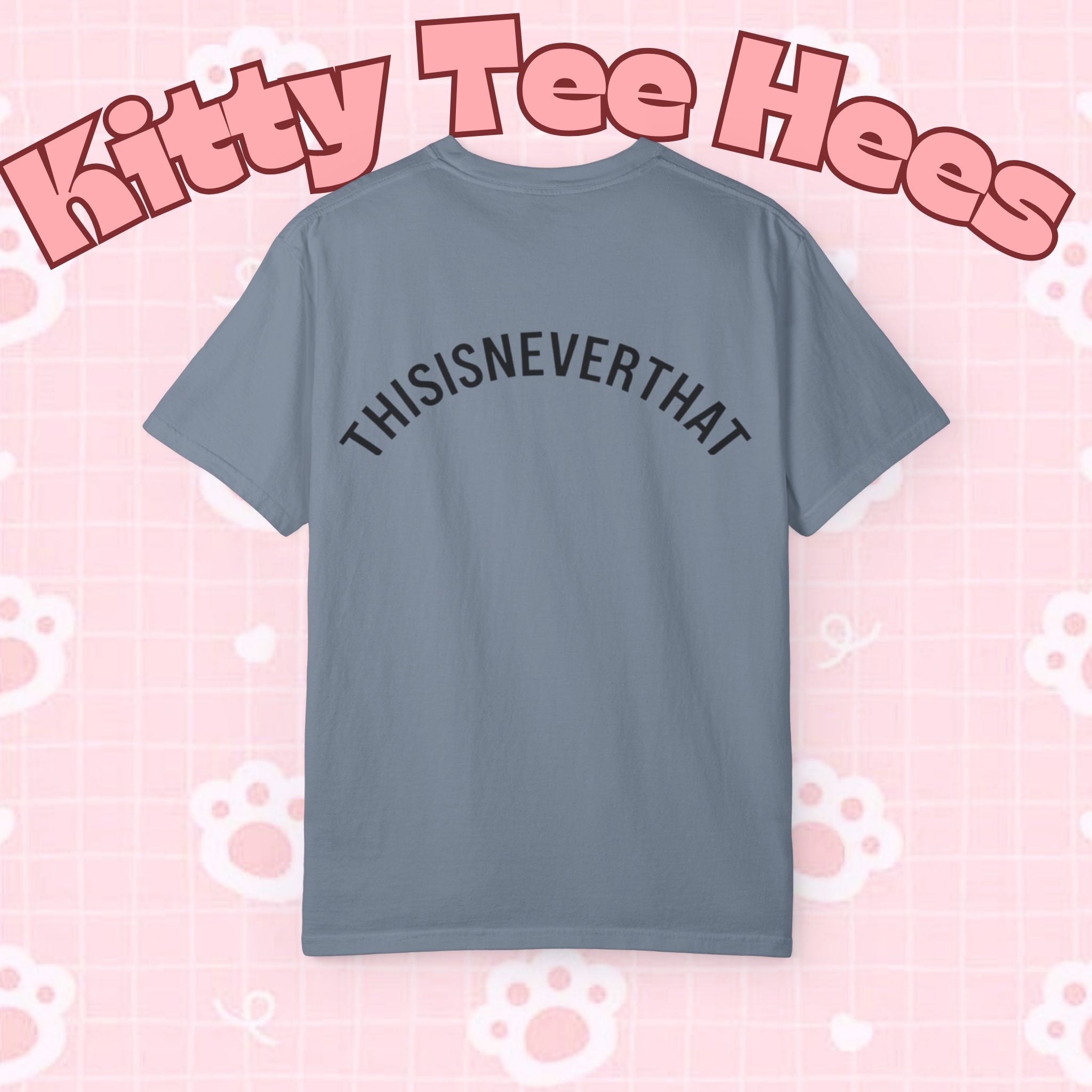 BTS THISISNEVERTHAT Save Me era T-shirt with minimal text, vertical design, and Bangtan logo, printed by Printify.