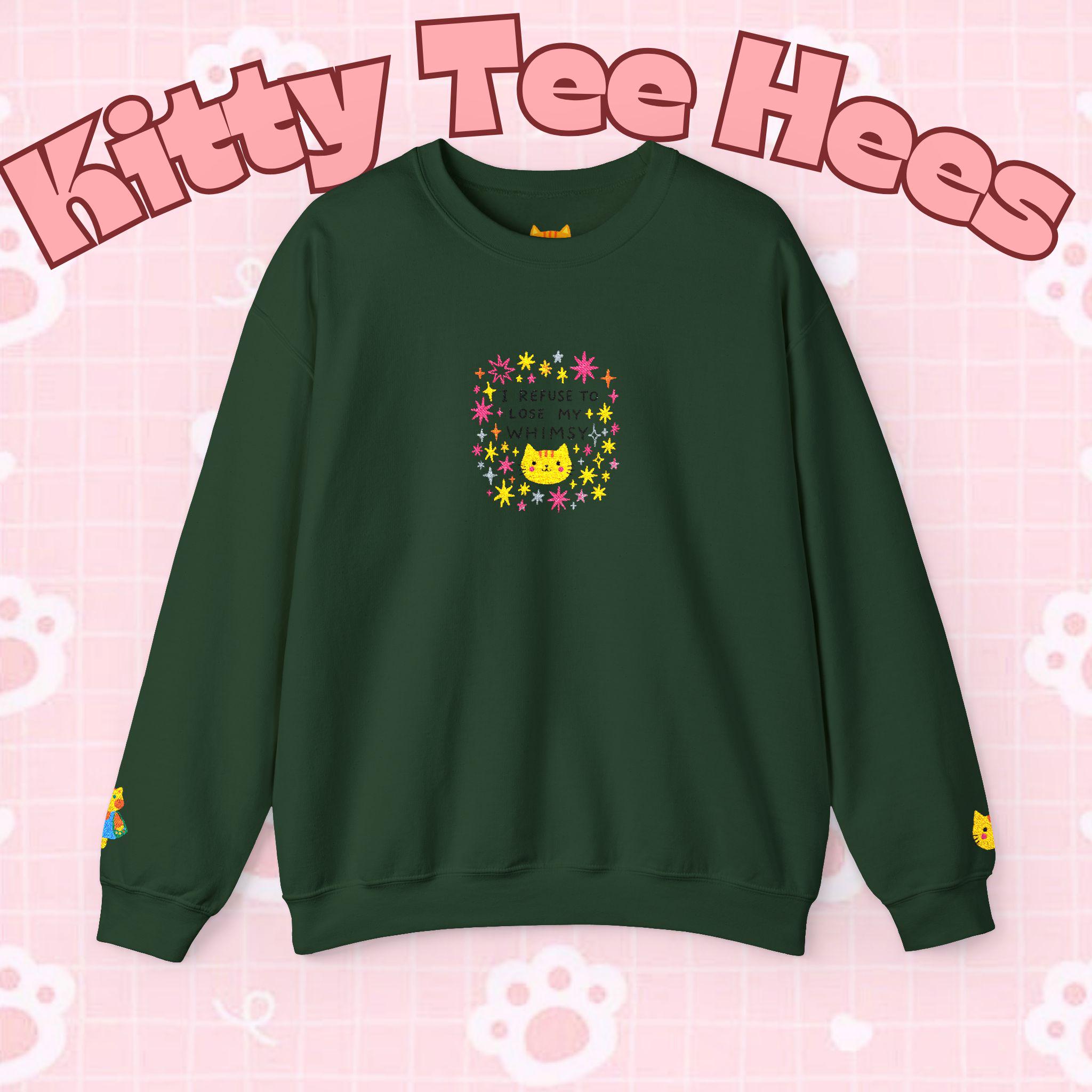Kitty Tee Hees sweatshirt | Cute kitty illustration, pastel stars and flowers - Kitty TeeHees