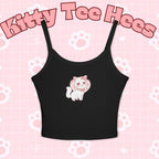 Pink coquette kitty tank top for women, sleeveless summer camisole with spaghetti straps, casual cat lover gift from Printify.