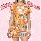 All-over print orange cat sundress featuring playful orange cat illustrations, casual summer dress by Printify.