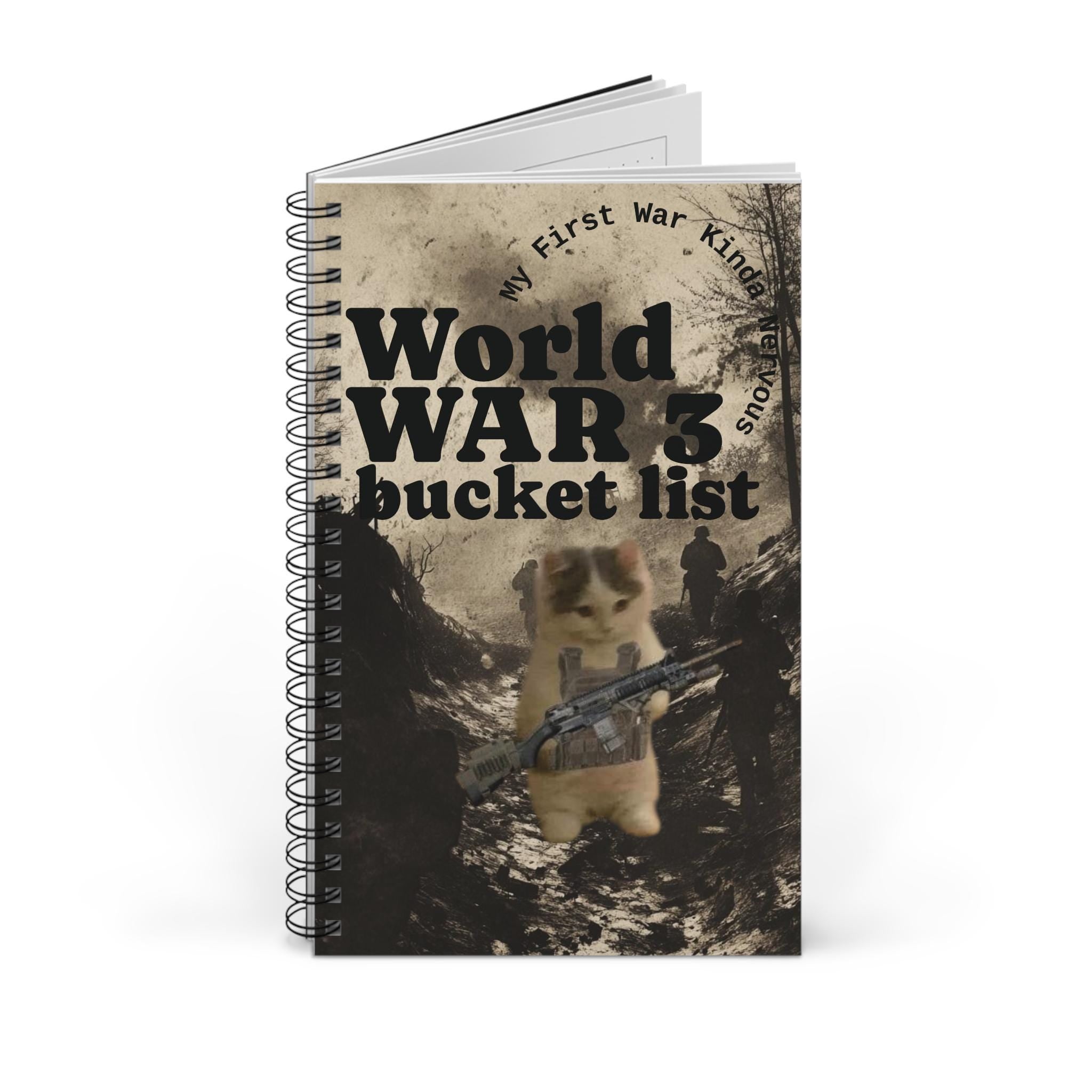 Ww3 funny Bucket List Spiral Journal: Humorous Adventure Diary - Kitty TeeHees