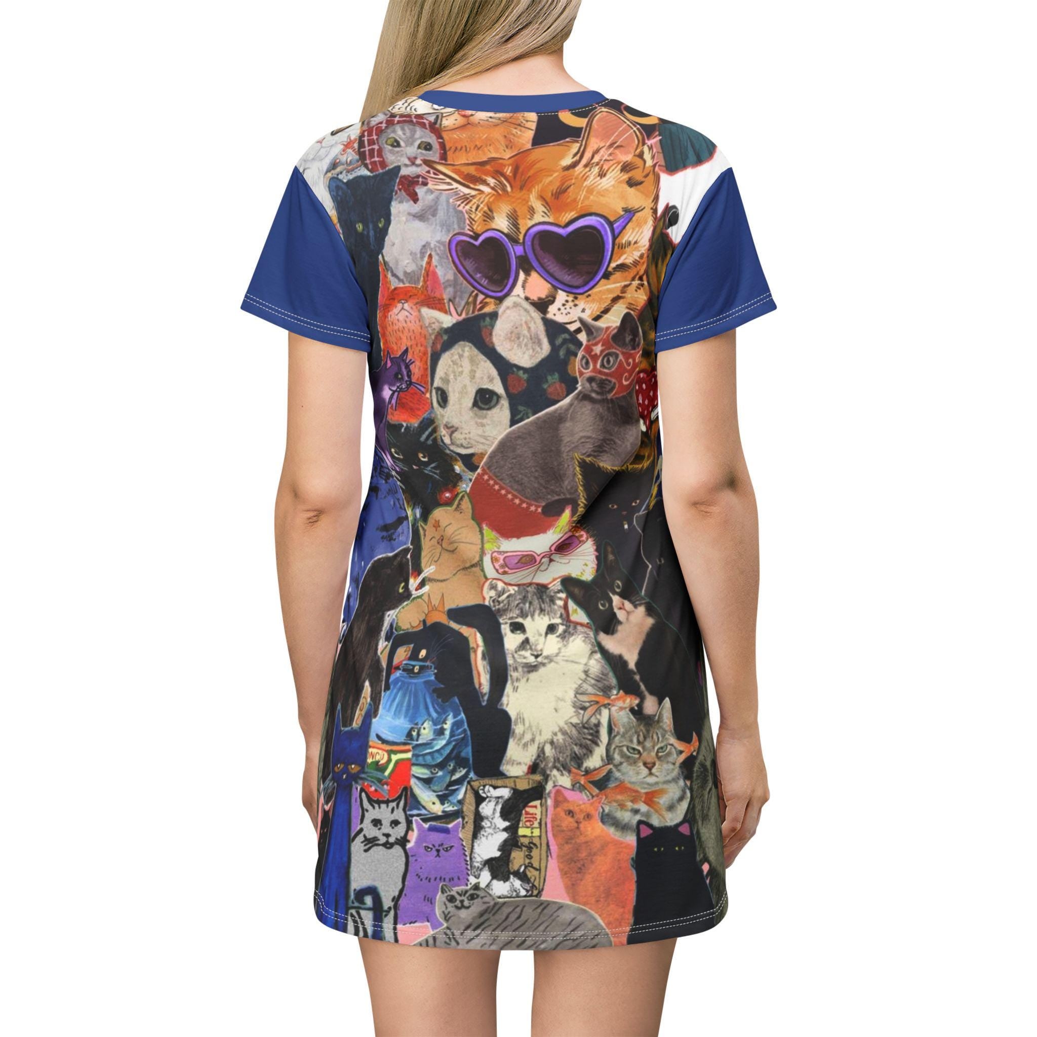 Cat Collage Print T-Shirt Dress, Funny Kitten Tee - Kitty TeeHees
