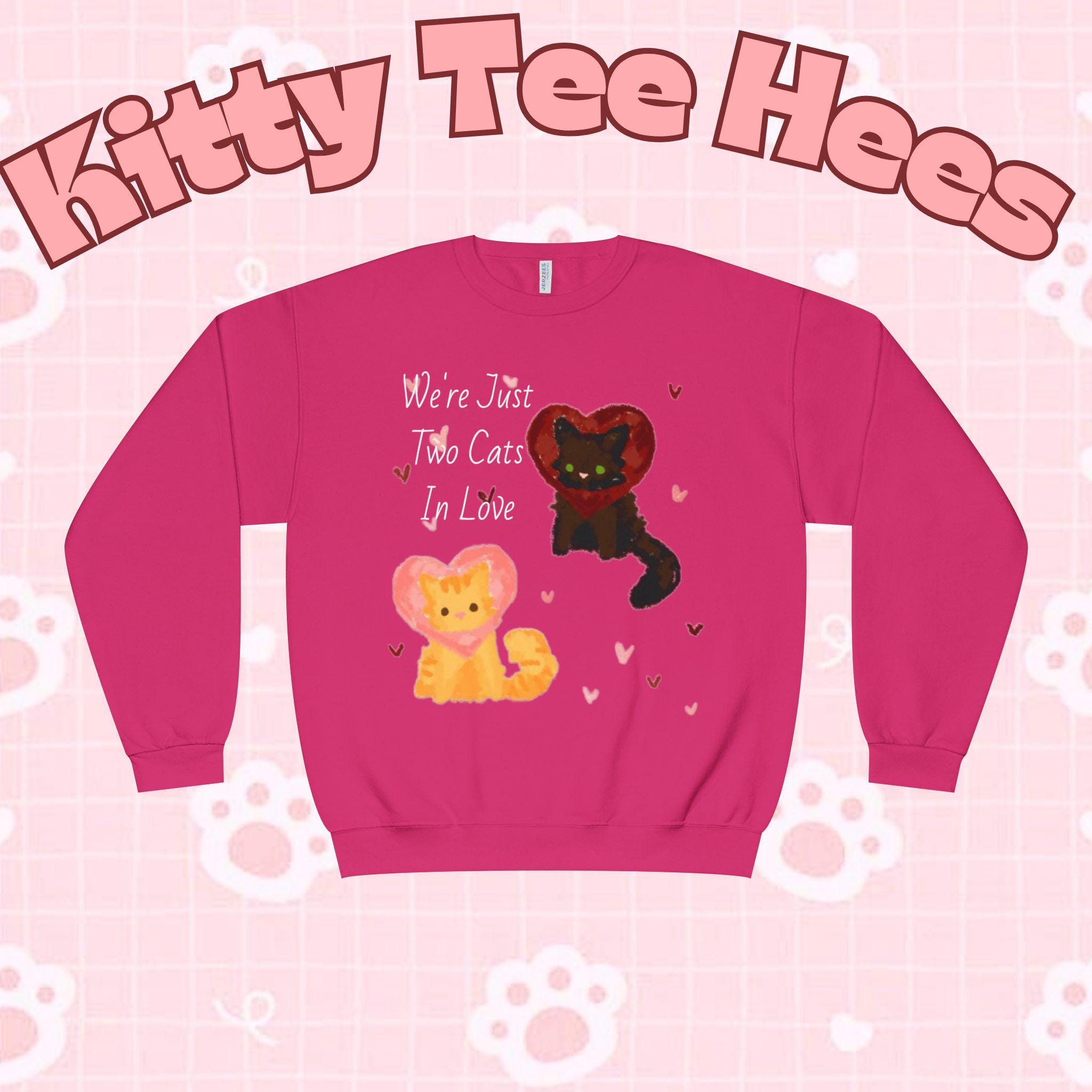 Cats in Love Crewneck Sweatshirt, cat perspn hoodie, Cozy Cat Lover Fashion, catlady sweater - Kitty TeeHees
