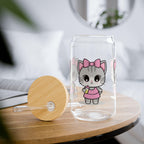 Yoga Kitty Glass Sipper Cup, Bamboo Lid & Straw, Pink Cat Design - Kitty TeeHees