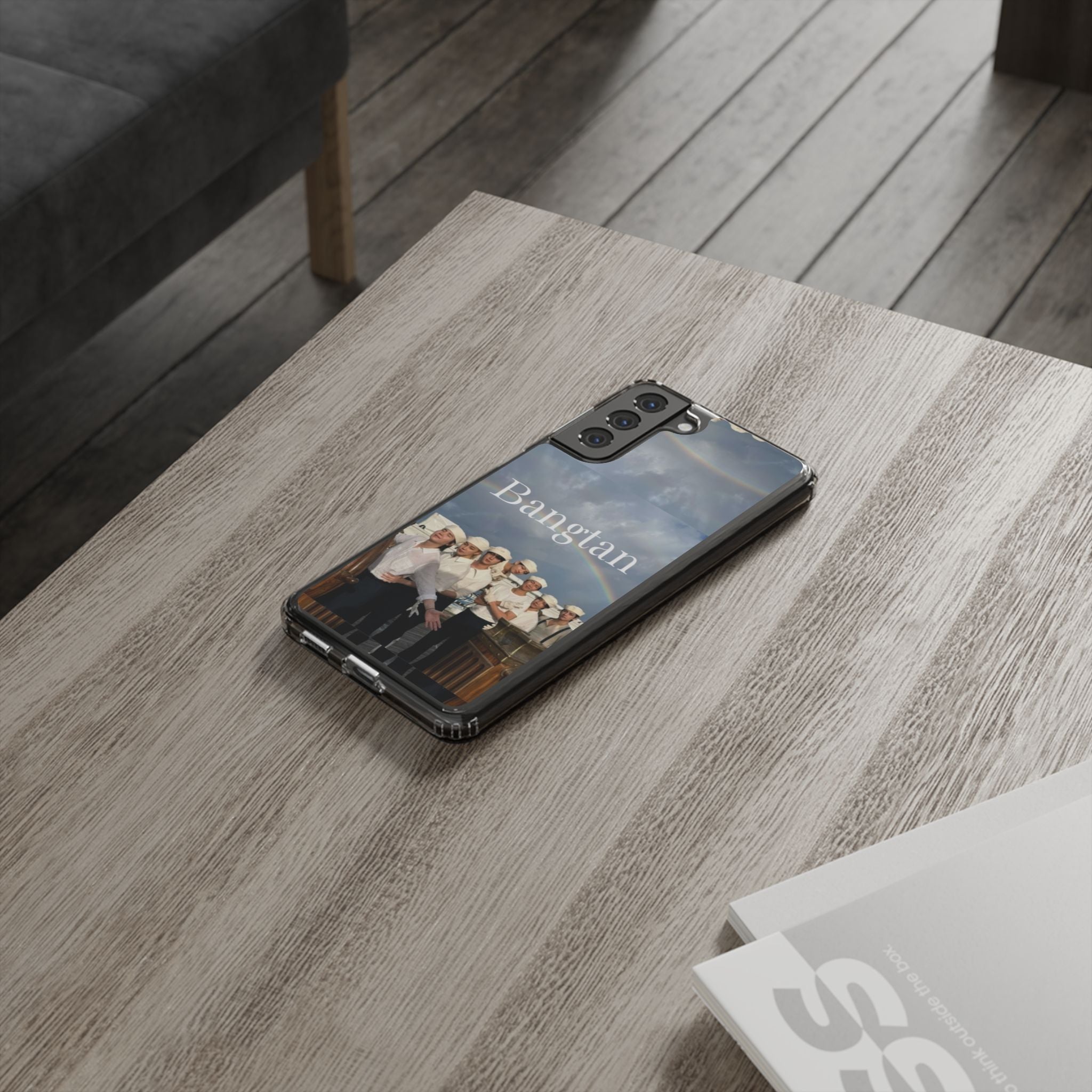 Clear impact-resistant phone case featuring Bangtan and K-pop themed design, perfect for protecting your phone.