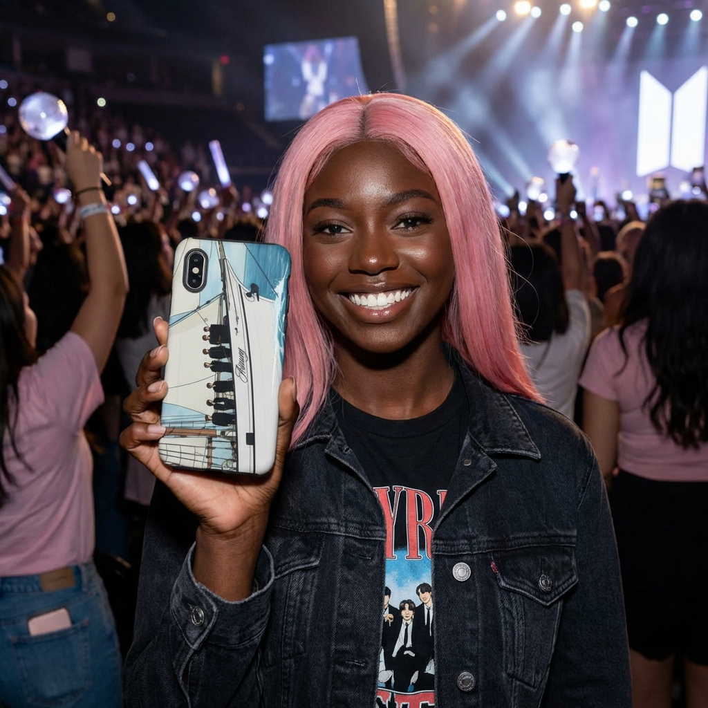 BTS Arirang Swim phone case for iPhone 17 and Samsung, Printify Tough case with BTS swim concert design, bangtan logo.