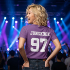 Custom BTS T-shirt featuring images of Jungkook, Jimin, V, J-Hope, RM, Suga, Jin, ideal for K-pop concert fans.