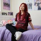 All-over print BTS Merry Go Round Jersey featuring colorful BTS concert-themed design, stylish Korean pop band apparel.