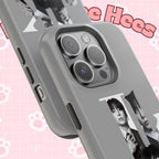 Monochrome BTS Jungkook phone case with impact-resistant design, featuring bold letter design and Printify branding.