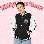 Personalized BTS logo varsity jacket with sleeve text, stylish outerwear featuring the iconic BTS branding and custom design.