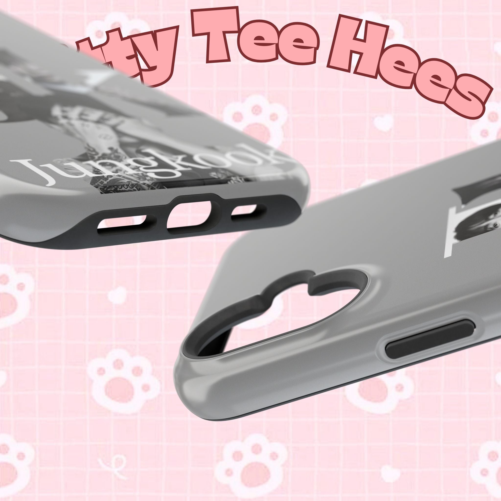 Monochrome BTS Jungkook impact-resistant phone case featuring bold letter design, perfect for Bangtan fans.